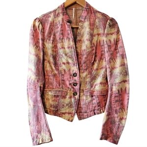 Free People Y2K Tie Dye Batik Boho Hippie Cropped Cotton Casual Blazer Size 6.